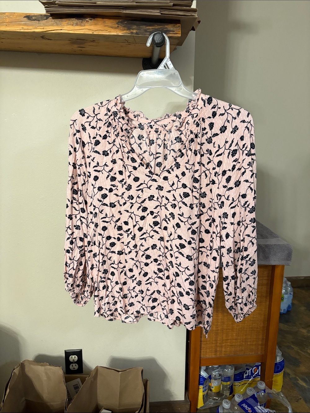 Pink Floral Smocked V-Neck Blouse